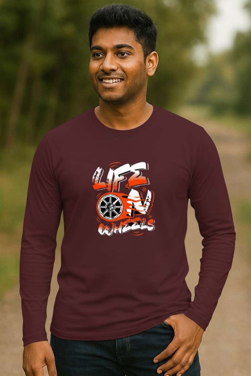 Life On Wheel – Men's Full Sleeve Classic Printed T-Shirt | 100% Cotton | 180 GSM