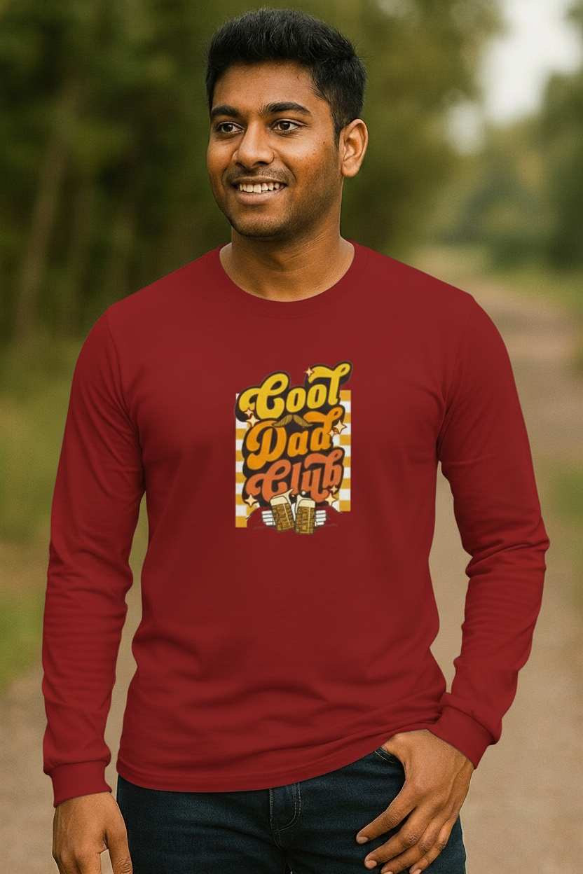 Cool Dad Club – Men's Full Sleeve Classic Printed T-Shirt | 100% Cotton | 180 GSM
